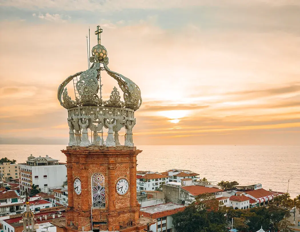 Puerto Vallarta church tower at sunset
