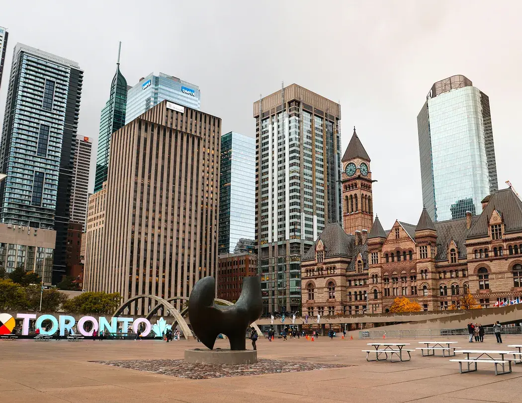 Toronto skyline with Old City Hall and Toronto sign